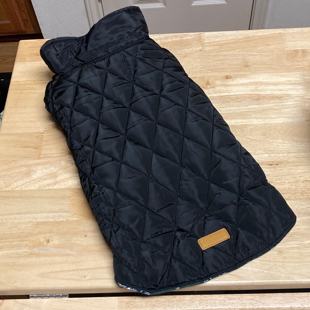 NWT Kuoser Dog Jacket Reversible Green Tartan Plaid or Quilted Black Sz M - Picture 2 of 15